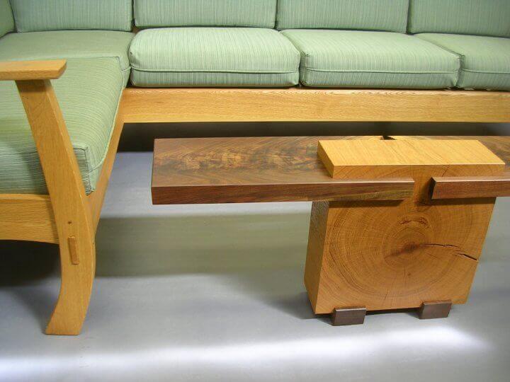 White Oak Sofa and White Oak & Walnut Table - sofa and table details by Nolan Wallenfang Custom Woodwork, Green Lake Wisconsin WI