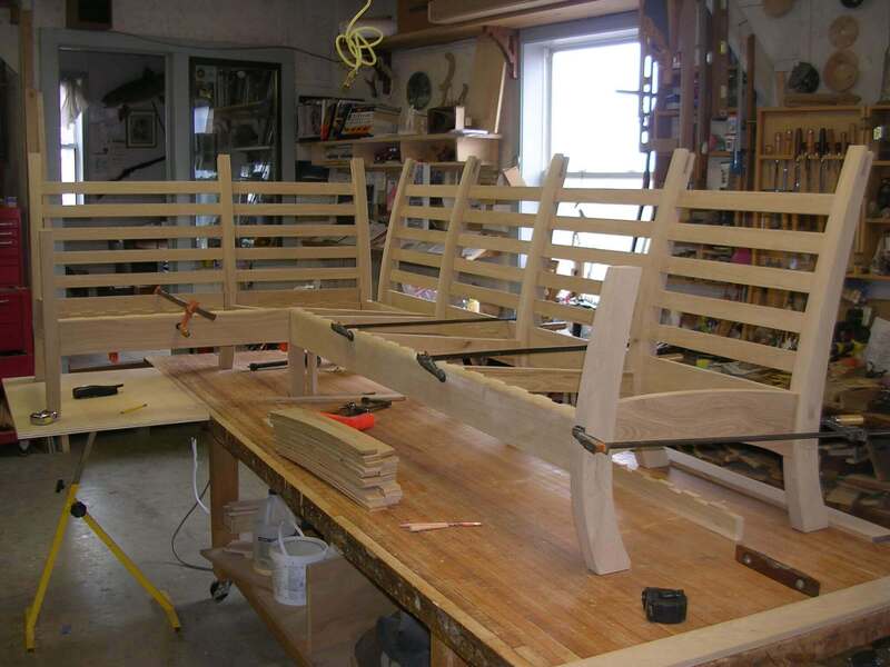 White Oak Sofa and White Oak & Walnut Table - in construction by Nolan Wallenfang Custom Woodwork, Green Lake Wisconsin WI