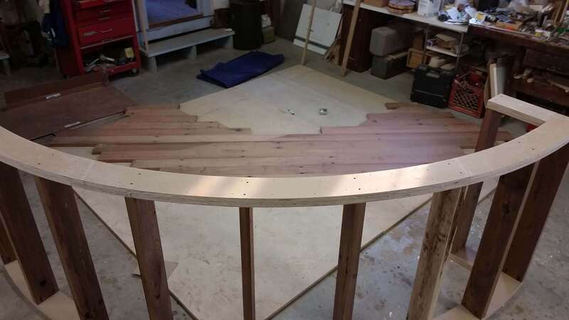 Curved Reclaimed Redwood Bar by Nolan Wallenfang Custom Woodwork, Green Lake Wisconsin WI