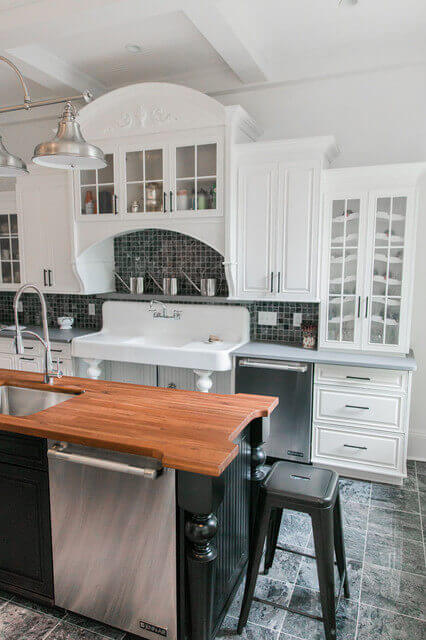 Ripon Italianate Kitchen - cupboards with vintage farm sink by Nolan Wallenfang Custom Woodwork, Green Lake Wisconsin WI